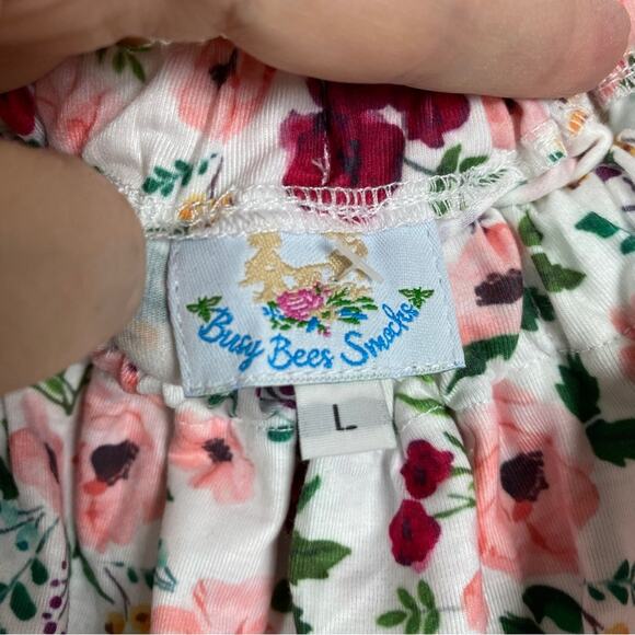 Busy Bees Smocks White&Pink Floral Off The Shoulder Maxi Dress Sz.L NWT - Picture 6 of 14